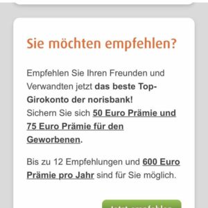 Norisbank Girokonto mit 75€ Prämie für Geworbenen &#043; 50€ für den Werber