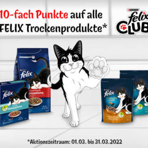 Felix Club: 10-fach Punkte beim Kauf von FELIX Trockenfutter - daraus ergibt sich "Gratis-Futter"!