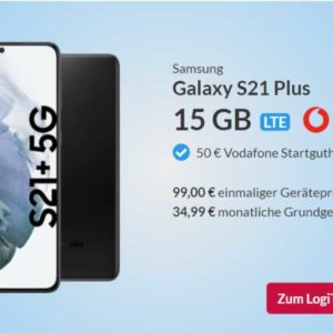 Eff. kostenlos &#043; Ersparnis: Galaxy S21 Plus zur Allnet-Flat &#043; 15 GB LTE mit 34,99 € Grundgebühr (Vodafone Smart L Plus)