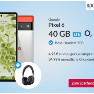 NEU! Google Pixel 6 &#043; 40 GB LTE &#043; Allnet-Flat mit 34,99 € Grundgebühr (o2 Free M Boost) - eff. kostenlos mit 105 € Ersparnis