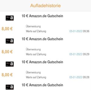 Amazon Guthaben mit Rabatt (je 10 Euro Guthaben für 8 Euro)