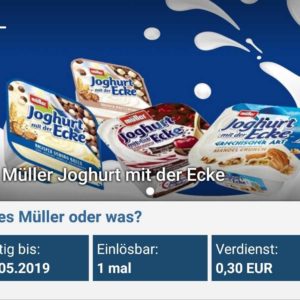 Freebie möglich – Reebate 0,30€ Cashback auf Müller Joghurt mit der Ecke - Rewe Angebot 0,29€ -> 0,01€ Gewinn