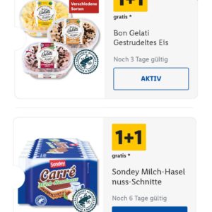 1+1 Coupons mit der LIDL APP (Eis+Milch-Haselnuss-Schnitte)