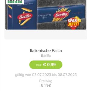 Barilla Pasta (500g) mit smhaggle + Marktkauf oder Th.Philipps  für 69 Cent
