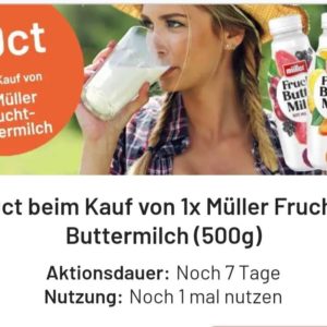 Müller Fruchtbuttermilch für 57 Cent dank smhaggle und Kaufland