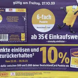 Bei Netto MD Deutschlandcard Punkte einlösen,  10 % der Punkte zurück erhalten