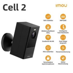 Imou Cell 2 IPC-B46LP drahtlose Überwachungskamera | 75,90€ statt 95,99€ | 4MP (2560 x 1440) |  IP65 Wassergeschützt | Mikrofon, Lautsprecher und Scheinwerfer eingebaut | Integrierte Sirene (110dB) | aufladbarer Akku (ca. alle 6 Monate)