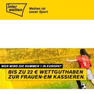 Gratis bei Interwetten: Bis zu 22€ Wettguthaben bekommen