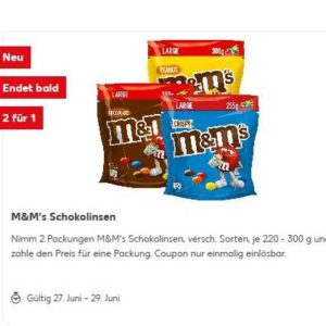 Kaufland: 2 für 1 M&M Schokolinsen dank der KauflandCard / Nur noch bis Morgen Mittwoch 29.06.