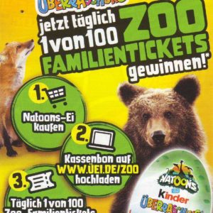 Natoons Kinder Überraschung kaufen und mit Glück ein Zoo Familien Ticket gewinnen (bis 30.09.2021)