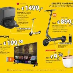 [Odiporo Düsseldorf Neueröffnung] z.B. Sharp Ultraschall Aroma Zerstäuber 9,95€ statt 29,95€ | NIU KQi3 Max E-Scooter 699€ statt 749,95€ | Xiaomi E-Scooter 4 Ultra inkl. Xiaomi Air Compressor 1S 899,95€ statt 949,63€