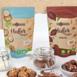 GRATIS HaferHAPS von „Pur Macherei“ (Kakao, Kokos, Mandel-Cia und Himbeere) testen bei BUDNI und Kaufland