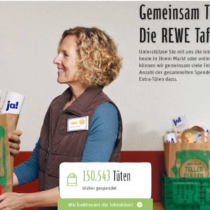 Tafelaktion bei Rewe für den guten Zweck - Der Deal für Bedürftige bei der örtlichen Tafel - 5€ + 50 Paybackpunkte + evtl. noch einen kostenlosen Kalender von REWE