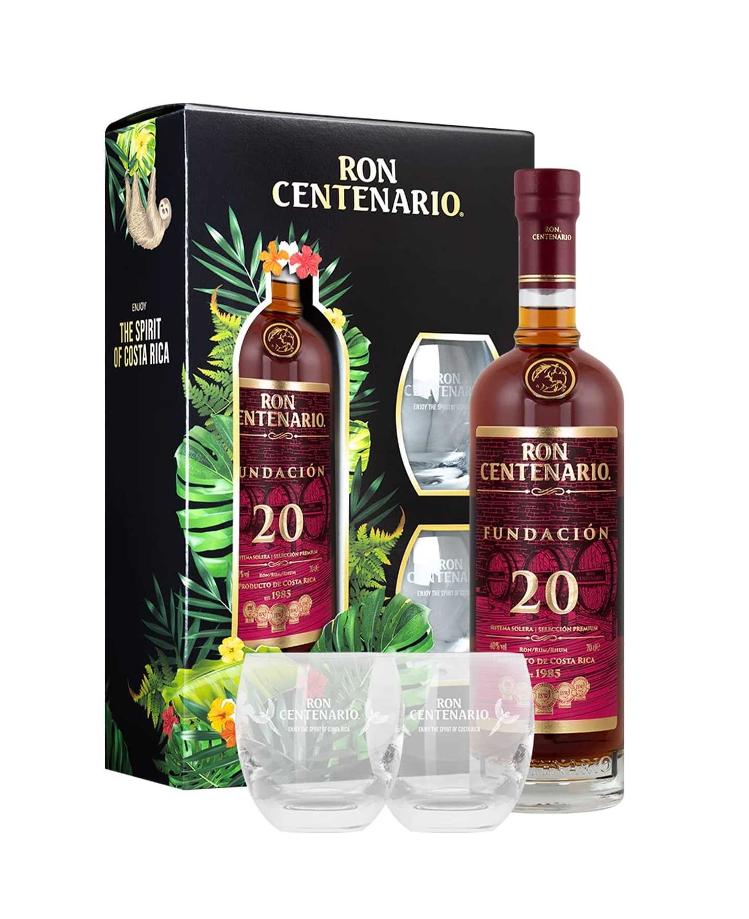 BevBox: Ron Centenario Fundación Rum 20 Jahre + 2 Tumbler, 40% Vol für  39,99€ (statt 47,39€)