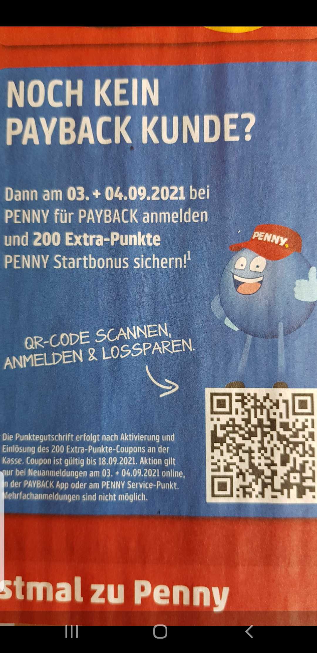 GRATIS 200 PaybackPunkte geschenkt für neue PaybackKarte bei Penny am 03.04.09.21
