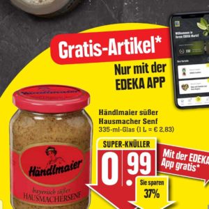 GRATIS "Händlmaier süßer Hausmacher Senf 335-ml-Glas" bei Edeka-Südwest mit Edeka-App vom 20.-25.09.21 ab 5€ Einkauf