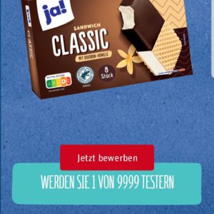 GRATIS TESTEN bei Rewe: ja! Eis-Sandwich Classic (1 von 9.999 Produkttester)