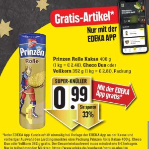 GRATIS "*Prinzen Rolle* Kakao 400 g, Choco  Duo oder Vollkorn 352 g" bei Edeka-Südwest mit Edeka-App vom 13.-18.12.21 ab 5€ Einkauf