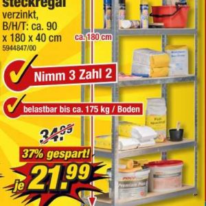 Schwerlastregal mit 5x Böden je 175kg belastbar für 21,99€ oder 3 Stück für 43,98€ (Poco-Filialangebot)