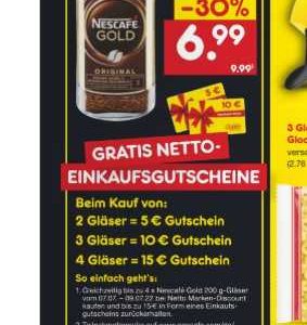 Netto-Markendisocunt: Nescafe Gold kaufen, bis zu 15 Euro Einkaufsgutschein erhalten