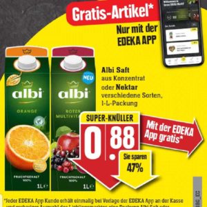 GRATIS „Albi Saft aus Konzentrat oder Nektar verschiedene Sorten, 1-L-Packung“ bei Edeka-Südwest mit Edeka-App vom 07.-12.02.22 ab 5€ Einkauf