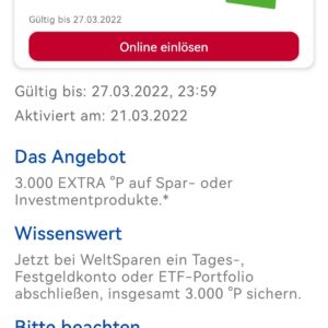 3.000 Payback Extrapunkte +1,5% Zins bei Weltsparen sichern