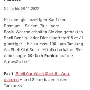 Shell: Autowäsche gratis+ 5c Rabatt/l beim Tanken