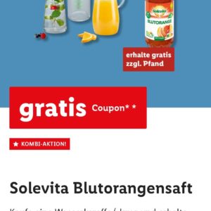 1l Solevita Blutorangesaft beim Kauf einer Karaffe gratis dazu Lidl-App