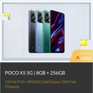 [POCO App] Xiaomi POCO X5 5G (8GB + 256 GB) in 3 Farben für je 224,90€ statt 260,39€