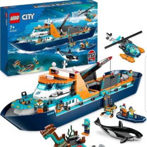 LEGO 60368 City Arktis-Forschungsschiff 🐋 schwimmfähiges Spielzeug-Boot mit Hubschrauber, U-Boot, Wikingerschiffswrack, 7 Minifiguren &amp; Orca-Figur