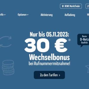 Bis 05.11.2023: 30 Euro Wechselbonus (sonst €10) bei --ja! mobil-- (REWE) Prepaid im D1-Netz