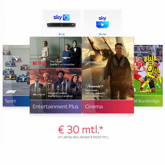 Sky inkl. Paramount+ und 1 Jahr Netflix geschenkt für nur 30€ pro Monat