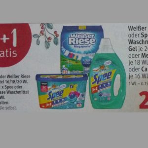 Rossmann: 2 + 1 Gratis Aktion – Spee / Weißer Riese Waschmittel 16/18/20 WL (bis 24.12.2021)