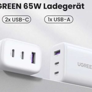 😍 WOW! 🤑 UGREEN USB-C Ladegerät 65W USB C Netzteil 3-Port Schnellladegerät für 23,99€ (statt 32€)