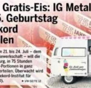 GRATIS *75.000 Eis* in 75 Stunden zum 75. Geburtstag der IG Metall in Niedersachsen vom 21.-24.07.21