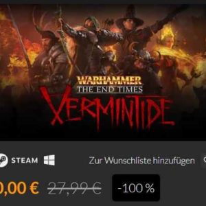 GRATIS Spiel "Warhammer: End Times - Vermintide" kostenlos (Steam-Key) von Fanatical bis 30.11.2021
