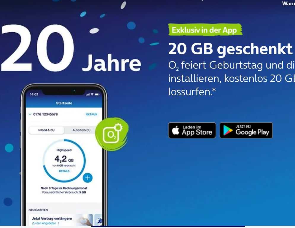 GRATIS *20 GB Datengeschenk* für O2 Bestandskunden mit dem Tarif O2 S und S  Boost