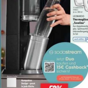 SodaStream Wassersprudler Duo für 79,99€ (bzw. mit 15€ Cashback = 64,99€.) statt 91.99€ bei Lidl ab 23.02.2023
