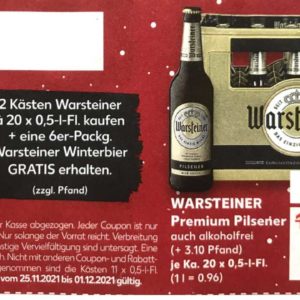 [Kaufland] Warsteiner Winterbier gratis beim Kauf von 2 Kästen Warsteiner 20x0,5l