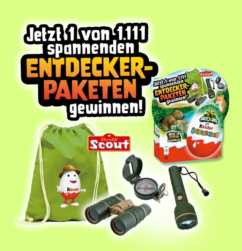 Natoons Kinder Überraschung 4er Aktionspackung kaufen und mit etwas Glück  ein Entdecker-Paket gewinnen