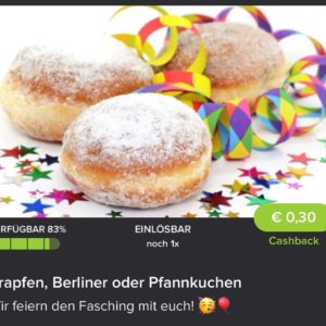 Karneval: € 0,30 Cashback auf Berliner/Krapfen/Pfannkuchen/Kreppel/... mit PROMOCODE bei Marktguru