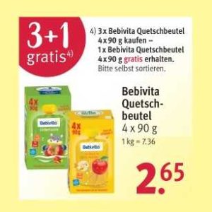 Rossmann: 3 &#043;1 Gratis Aktion - Bebivita Quetschbeutel 4er Pack (27.02. - 03.03.2023)