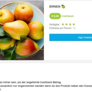 Birnen für €1,19/kg dank Angebot und €0,30 Cashback von Marktguru