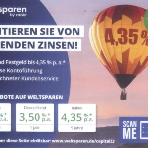 Bis zu 100€ Bonus und bis zu 4,35%  auf Festgeld möglich mit Code CAPITAL23