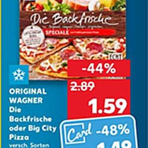Kaufland… Wagner… die Backfrische oder Big City Pizza für nur 1,09 Euro beim Kauf von 2 Wagner Pizzen mit 1,00 Euro Coupon