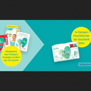 dm: Kaufe mindestens zwei Pampers Produkte im Wert von mindestens 25€ und erhalte Gratis eine Packung Pampers Feuchttücher / Aktion läuft bis 01.08.2021