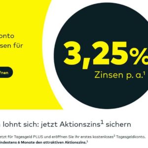 comdirect Tagesgeld: 3,25 % Zins p. a. - mindestens 6 Monate (bis zu 12 Monate) lang