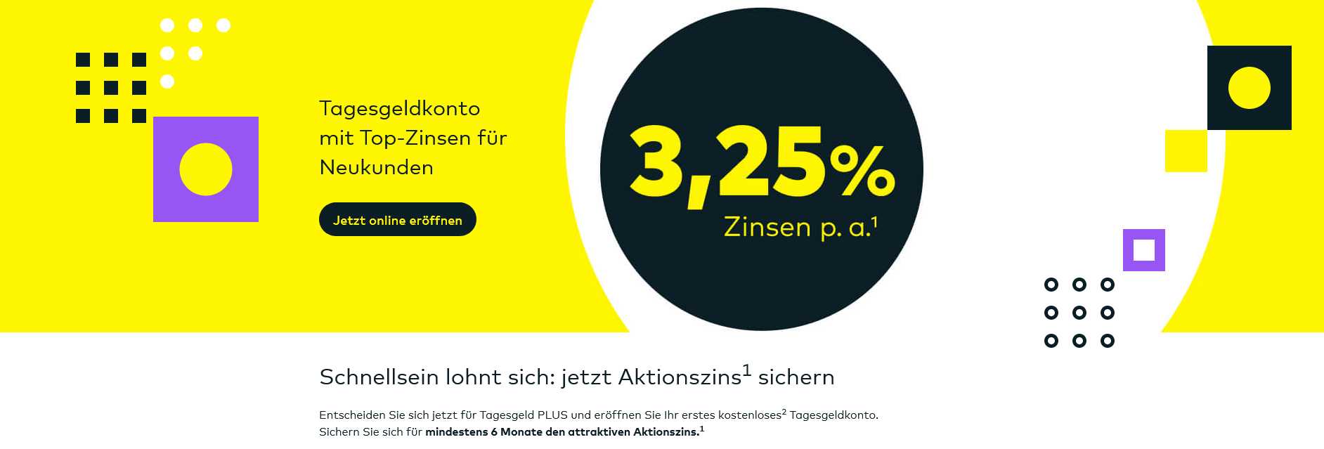 comdirect Tagesgeld: 3,25 % Zins p. a. - mindestens 6 Monate (bis zu 12 Monate) lang