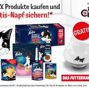 Felix Club: Gratis edlen Futternapf bei Kauf von Felix-Produkten über mind. 15€ bei Futterhaus