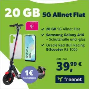 4,66€ effektiv! Red Bull E-Scooter + Samsung A16 mit 20GB 5G Telekom Allnet Flat